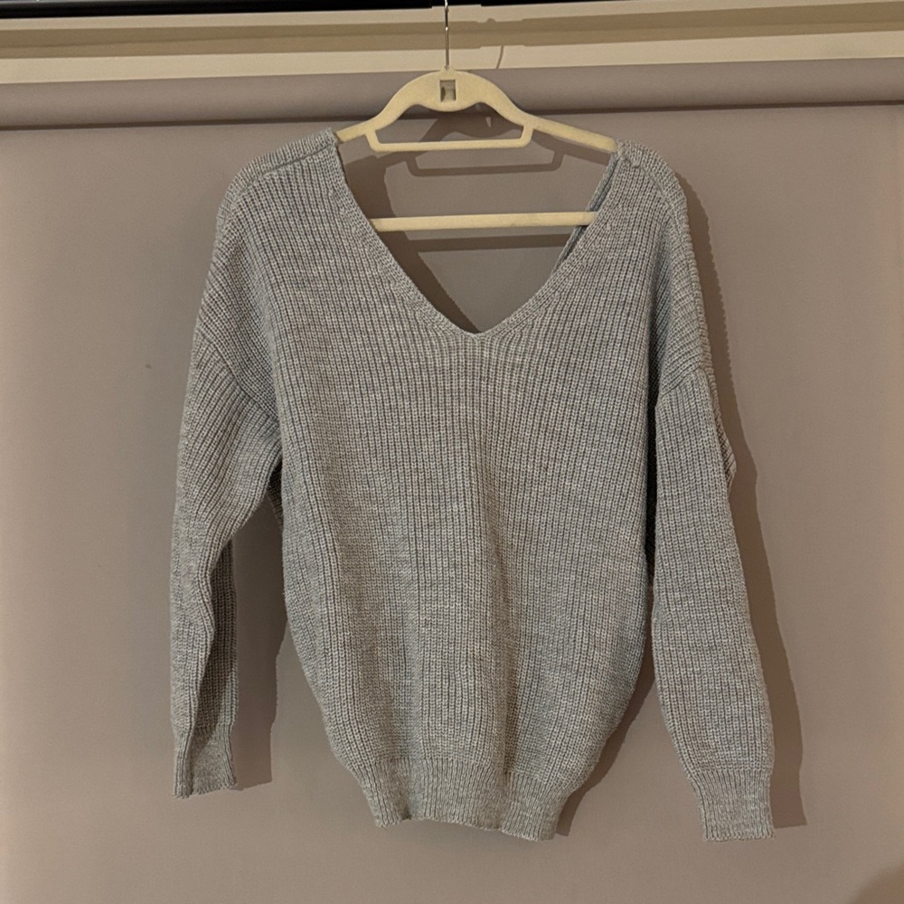 Gray V-Neck Women's Sweater